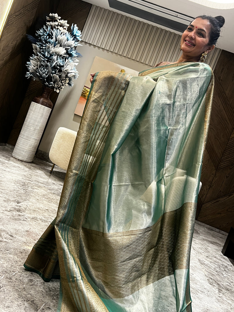 A Timeless Jewel Green Kora Silk Tissue Saree