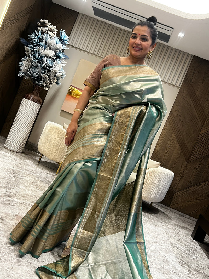 A Timeless Jewel Green Kora Silk Tissue Saree