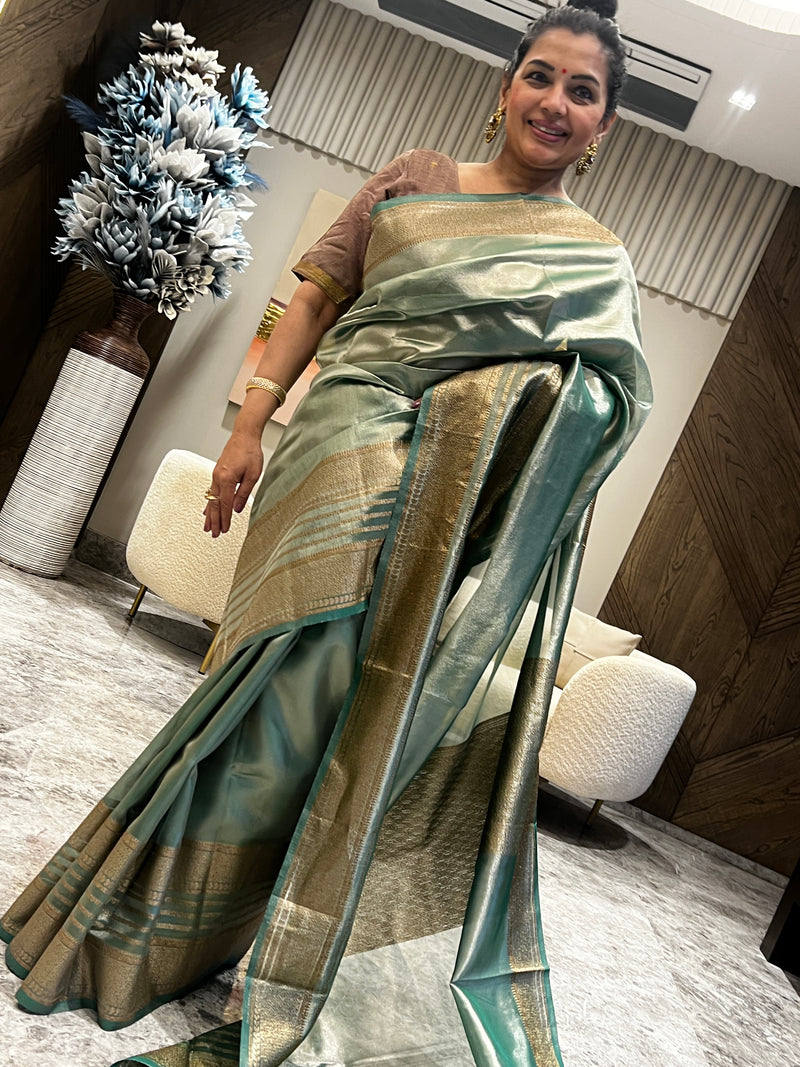 A Timeless Jewel Green Kora Silk Tissue Saree