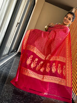 Raspberry Pink Premium Cotton Cutwork Jamdani Saree – A Timeless Weave of Craftsmanship