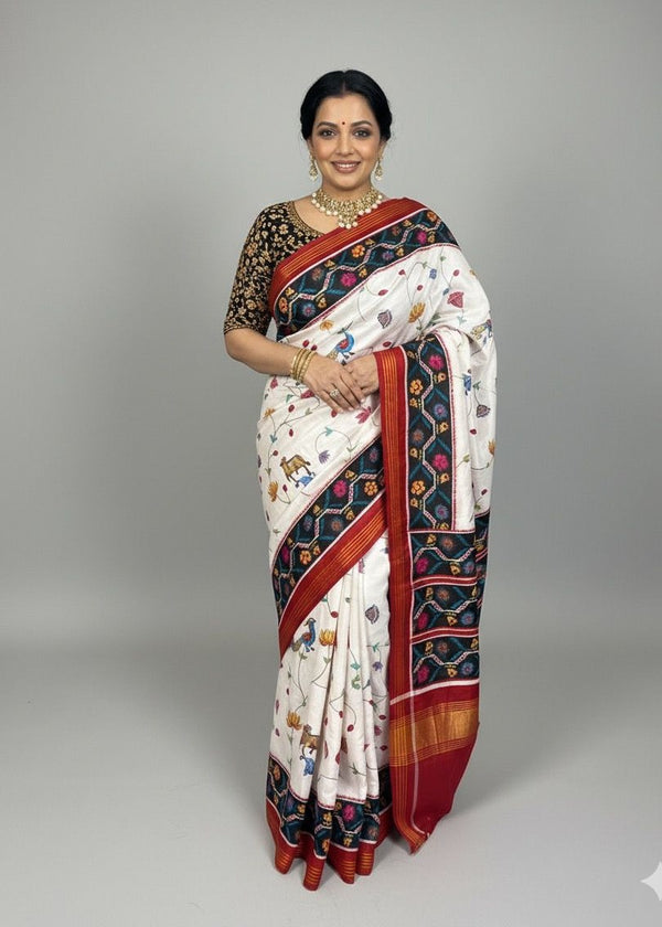 Pichwai Petit Point Double Ikat Patan Patola Saree