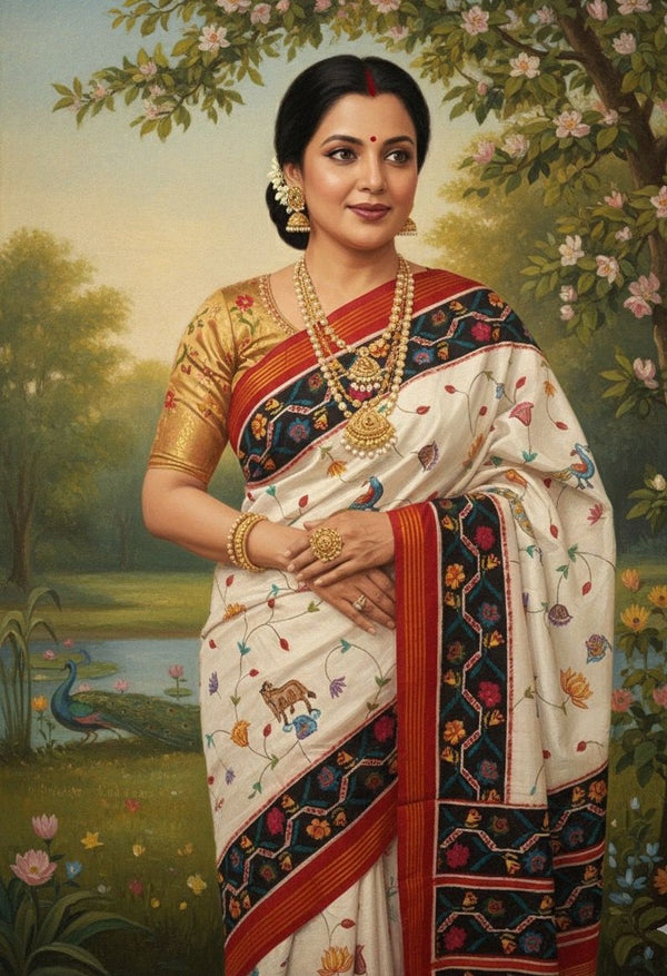 Pichwai Petit Point Double Ikat Patan Patola Saree
