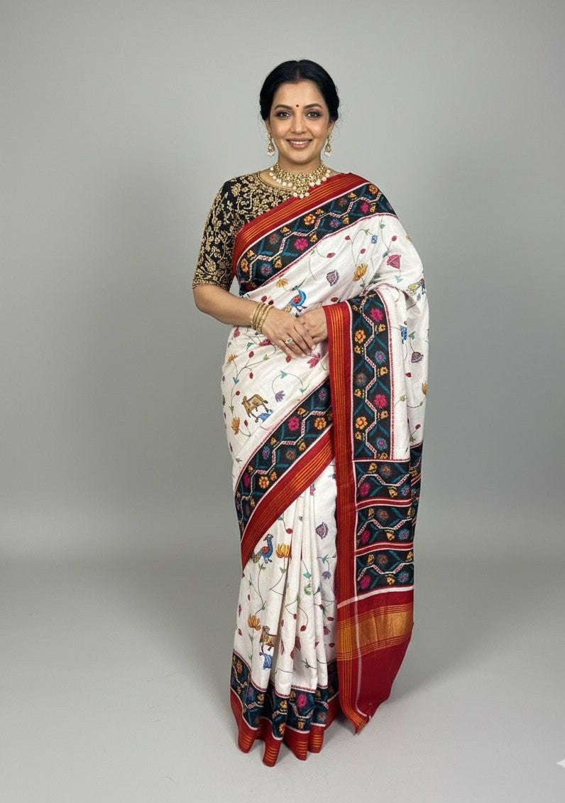 Pichwai Petit Point Double Ikat Patan Patola Saree
