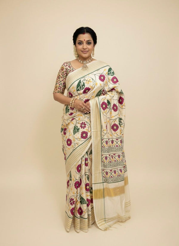 Whispers of Heritage in Cream Patan Patola