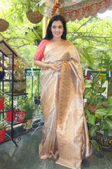 Gold and Copper Raw silk Kani saree