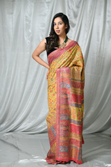 Yellow and pink Kani Saree