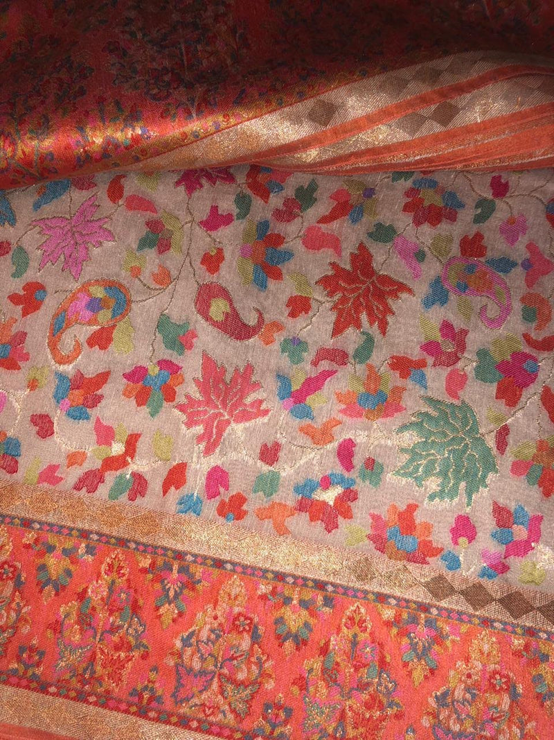 Orange Chinar Kani Saree - Kashmir Collection - sohum sutras