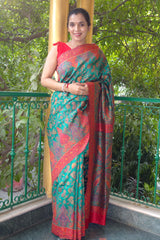 Green Dupioni silk Kani saree - Kashmir Collection - sohum sutras