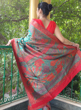 Green Dupioni silk Kani saree - Kashmir Collection - sohum sutras