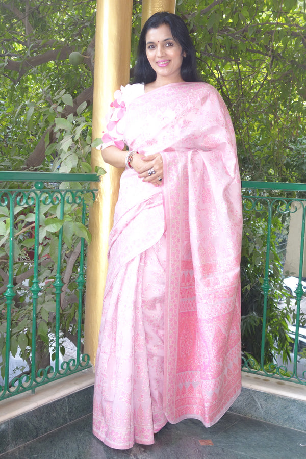 Pink Cotton Kani saree - Kashmir Collection - sohum sutras
