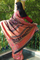 Black Kani saree with a narrow border - Kashmir Collection - sohum sutras