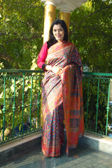 Charcoal grey kani saree with a broad border - Kashmir Collection - sohum sutras