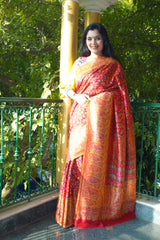 Red and Yellow Kani saree - Kashmir Collection - sohum sutras