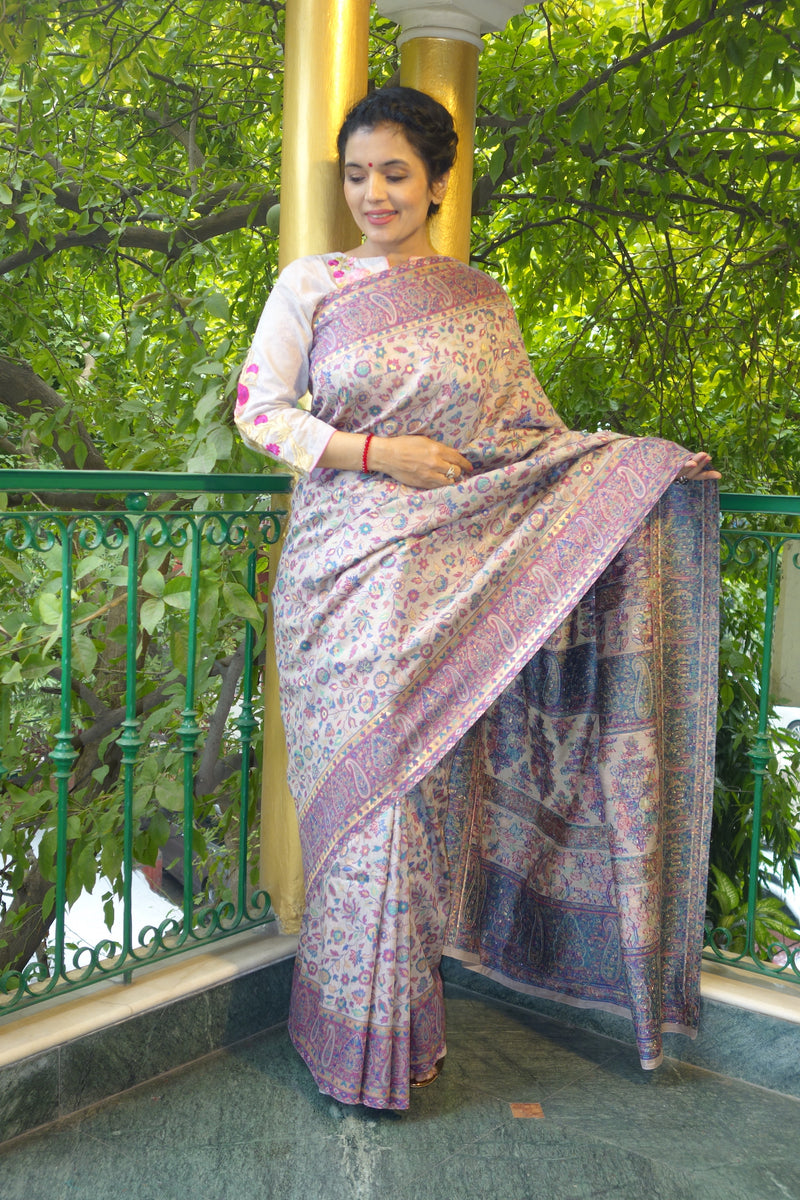 Lilac Kani saree with a narrow border - Kashmir Collection - sohum sutras