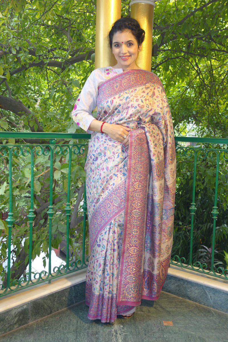 Lilac Kani saree with narrow border - Kashmir Collection - sohum sutras