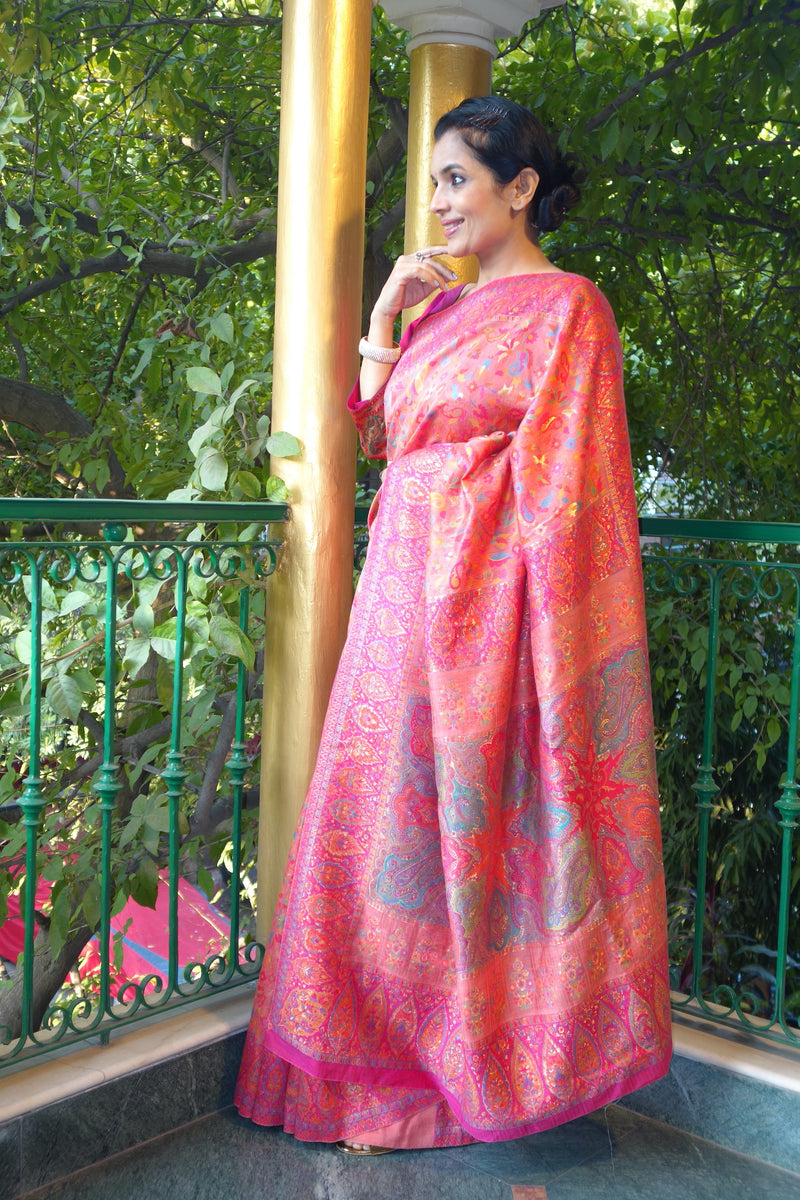 Pink Kani Saree - Kashmir Collection - sohum sutras