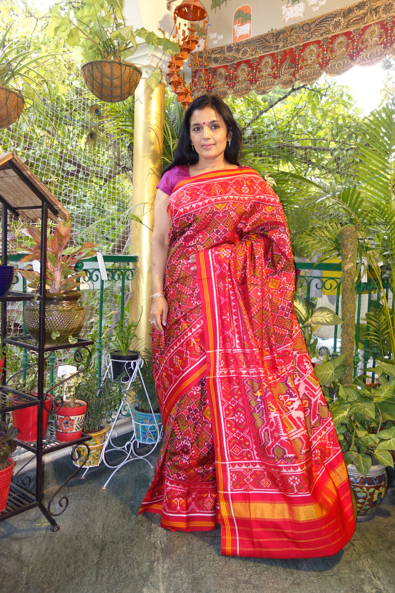 Navratan skirt border and figures pallu Semi Patola Saree