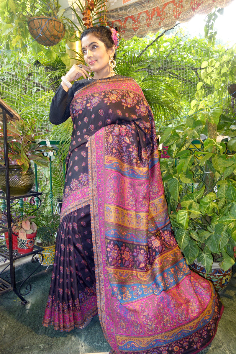 Silk pashmina kani saree. Coffee brown colour