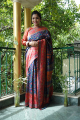 Ink Blue And Red Kani Saree - Kashmir Collection - sohum sutras