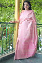 Soft pink pure cotton Kani Saree - Kashmir Collection - sohum sutras