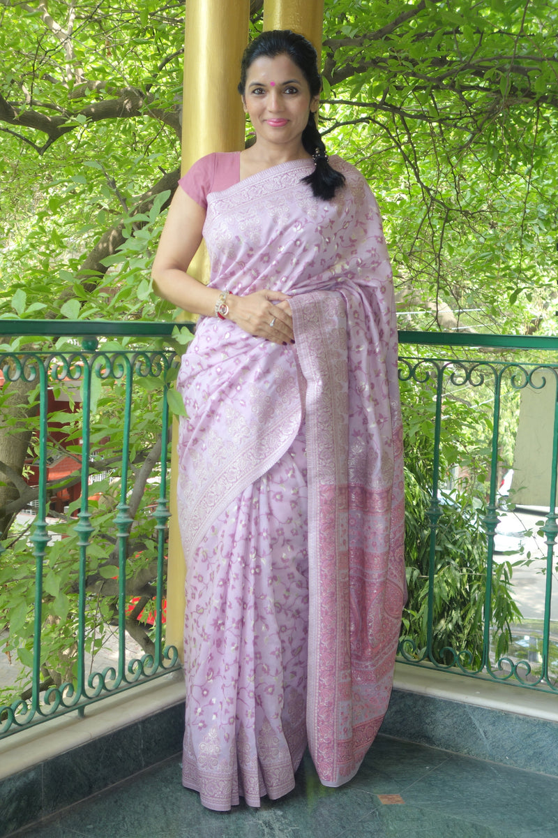 Mauve colour cotton Kani saree - Kashmir Collection - sohum sutras
