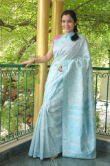 Sky blue cotton Kani saree - Kashmir Collection - sohum sutras
