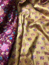 Red Floral/Gulabdar Kani saree with a yellow border - Kashmir Collection - sohum sutras