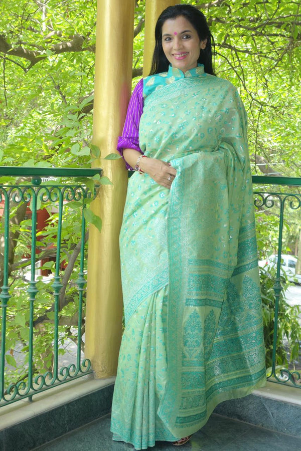 Mint Green Kani Saree - Kashmir Collection - sohumsutras