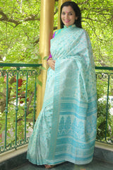 Baby Blue Cotton Kani Saree - Kashmir Collection - sohum sutras