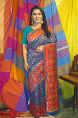 Royal Blue and Red Pashmina Kani Saree.
