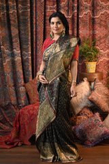 woven raw silk black saree