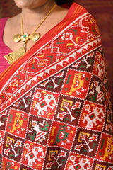 Maroon and Red Double Ikat Narikunj Patan Patola