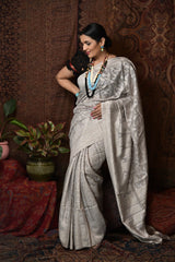 Silver Silk Kashmiri Kani saree