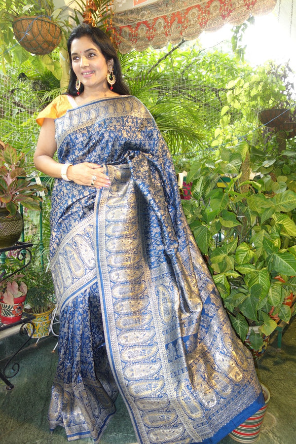 Blue silk Kani saree