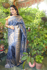 Blue silk Kani saree