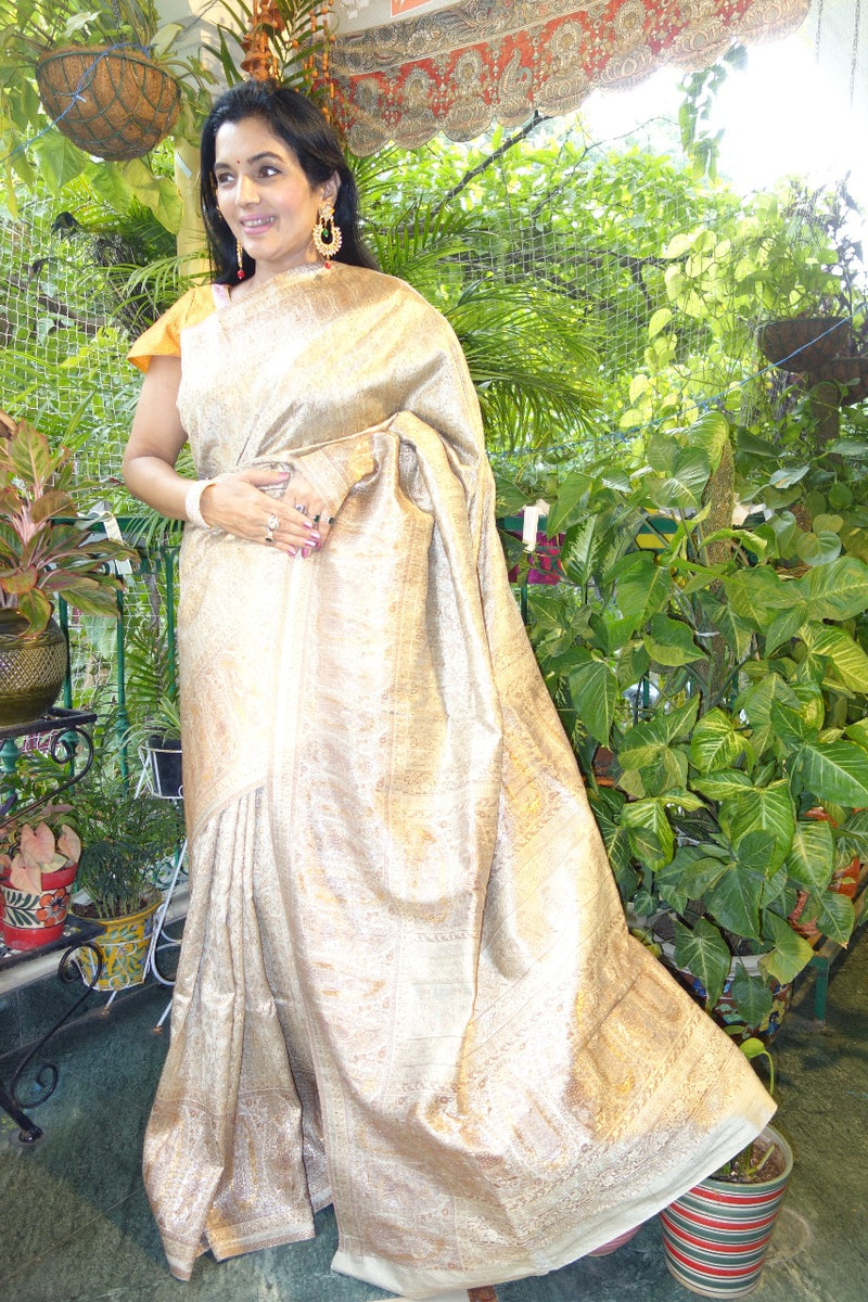 Raw silk kani saree - Gold