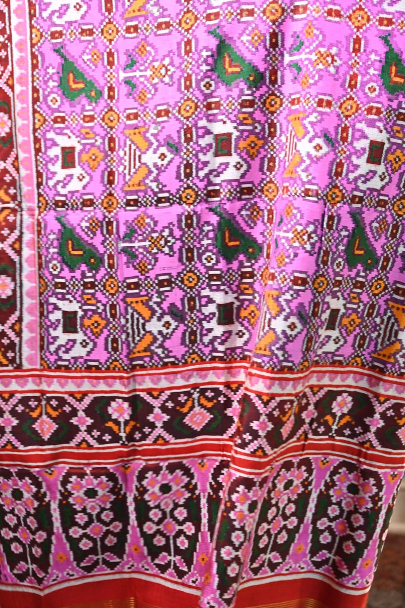 Double ikat patan patola nari kunj design. A lovely new colour- pink