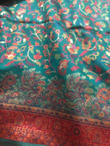 Teal and red Kani saree with narrow border - Kashmir Collection - sohum sutras