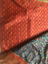 Royal Blue Kani Saree with narrow border- body flowers, paisley and maple leaf - Kashmir Collection - Sohum Sutras