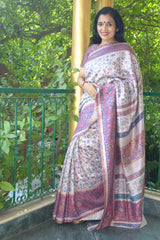 Mauve Kani saree- Chinar (maple leaf) body with floral border - Kashmir Collection - Sohum Sutras