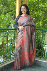 Charcoal Kani Saree with paisley border - Kashmir Collection - Sohum Sutras