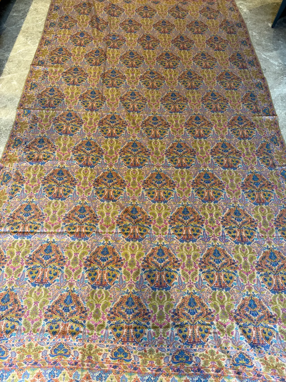Men's Pure Pashmina Hand-Painted Kalamkari Shawl with Sozni Needlework — Pure Pashmina, Kashmir