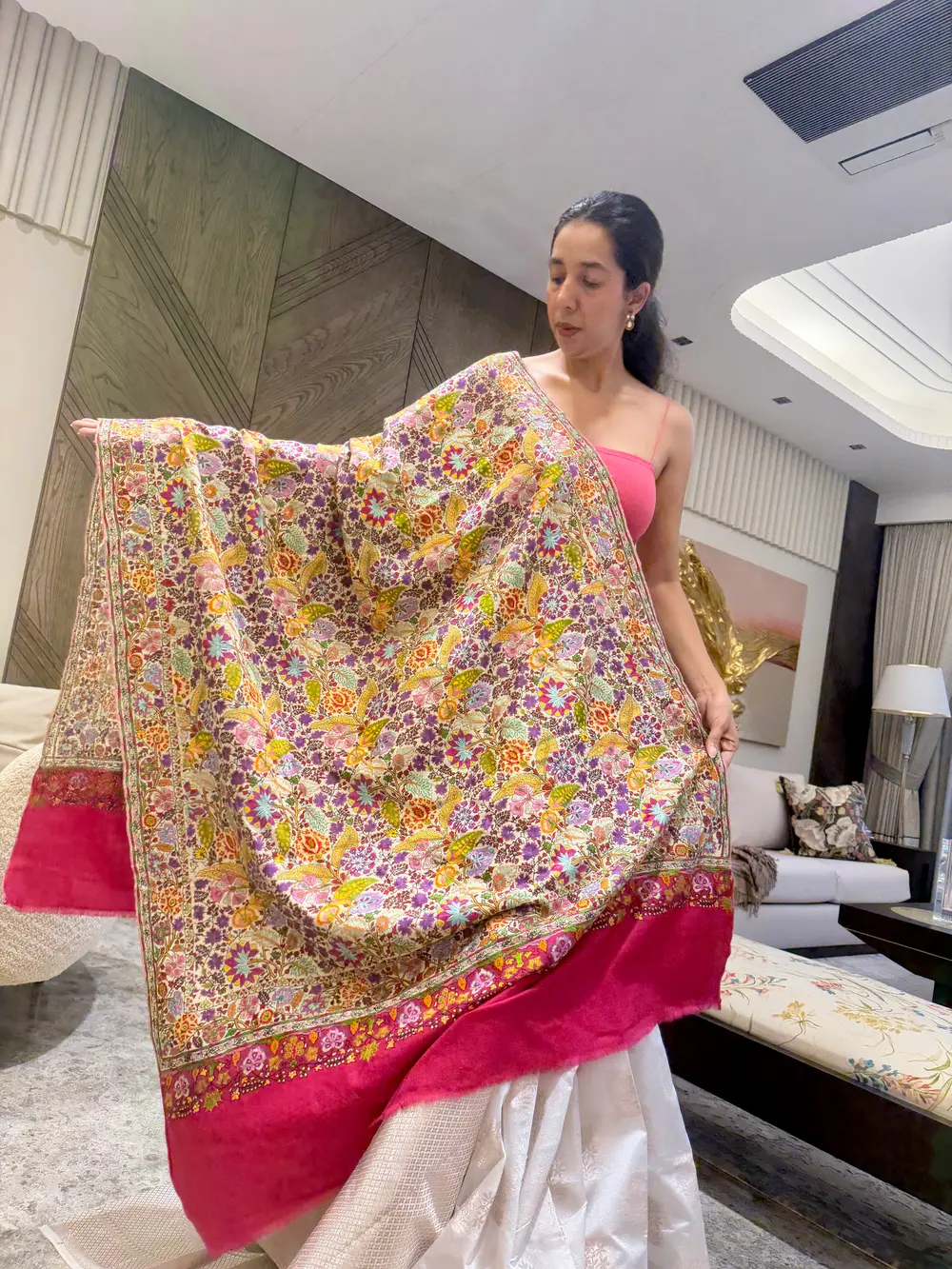 Ladies Pure Pashmina Hand Embroidered Sozni Needlework Shawl — Hand Woven, Pure Pashmina, Kashmir