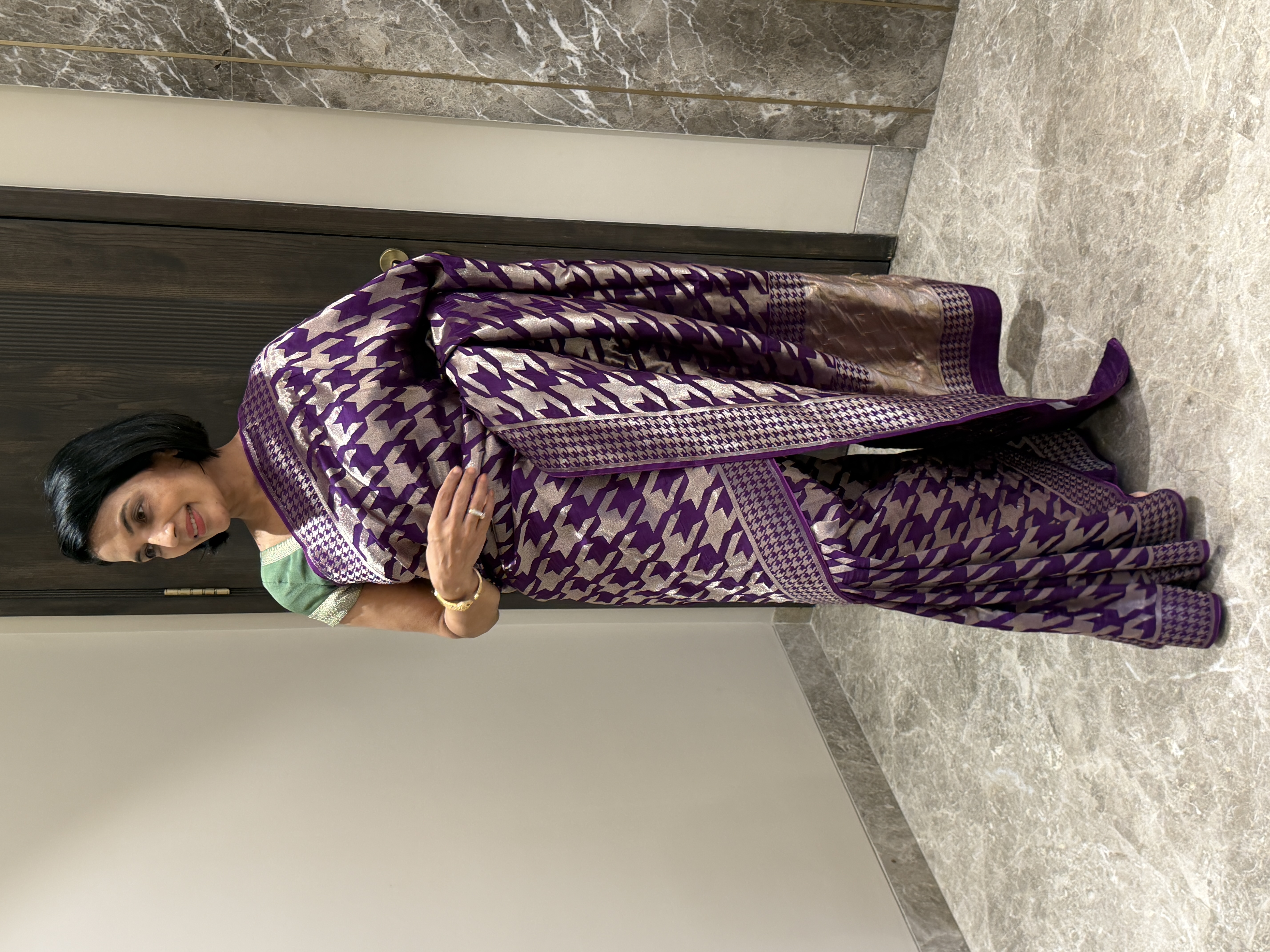 Purple Mushroo Silk Houndstooth — Banarasi, Mushroo Silk, Varanasi, Uttar Pradesh, view 3