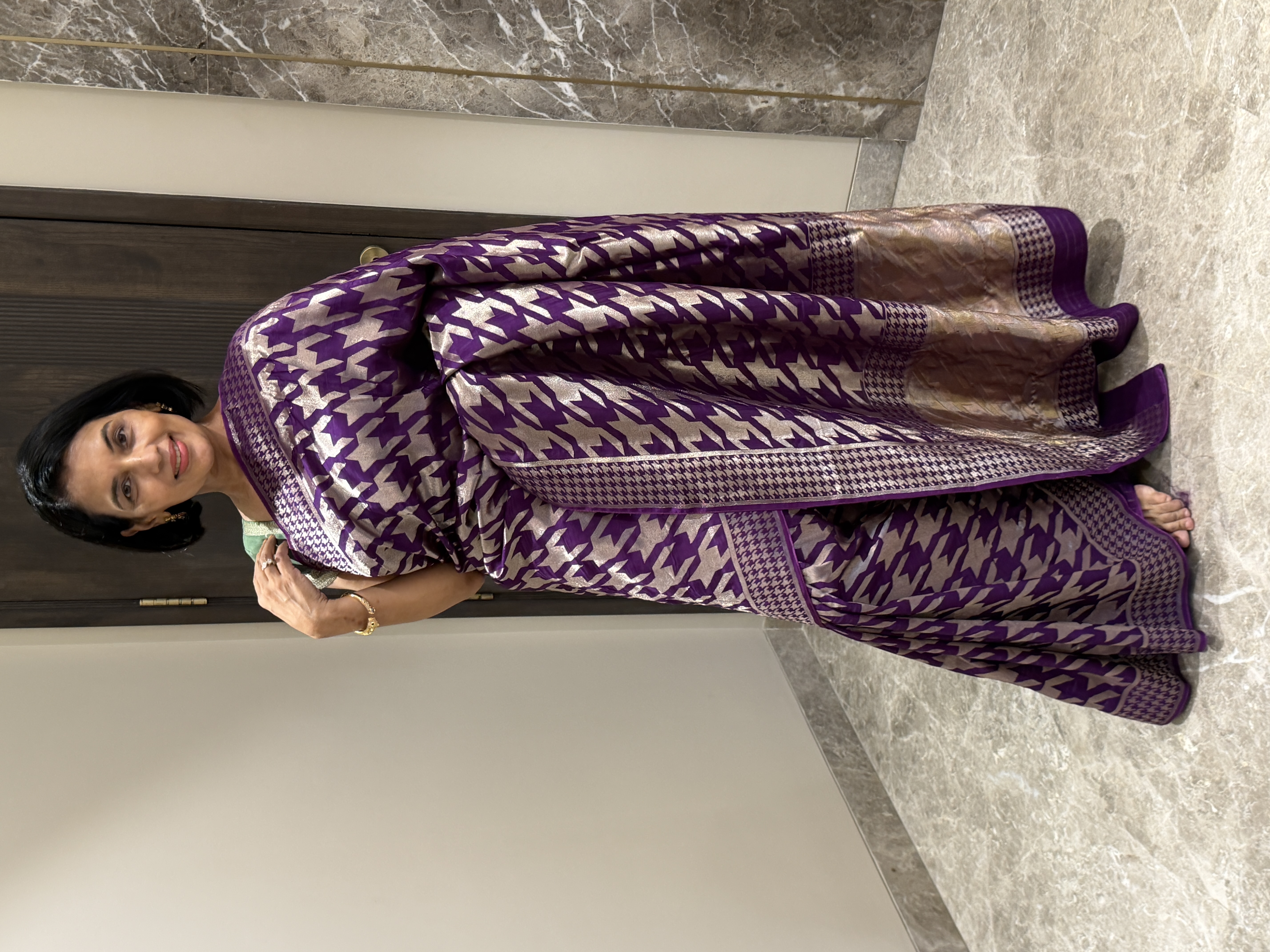 Purple Mushroo Silk Houndstooth — Banarasi, Mushroo Silk, Varanasi, Uttar Pradesh, view 4