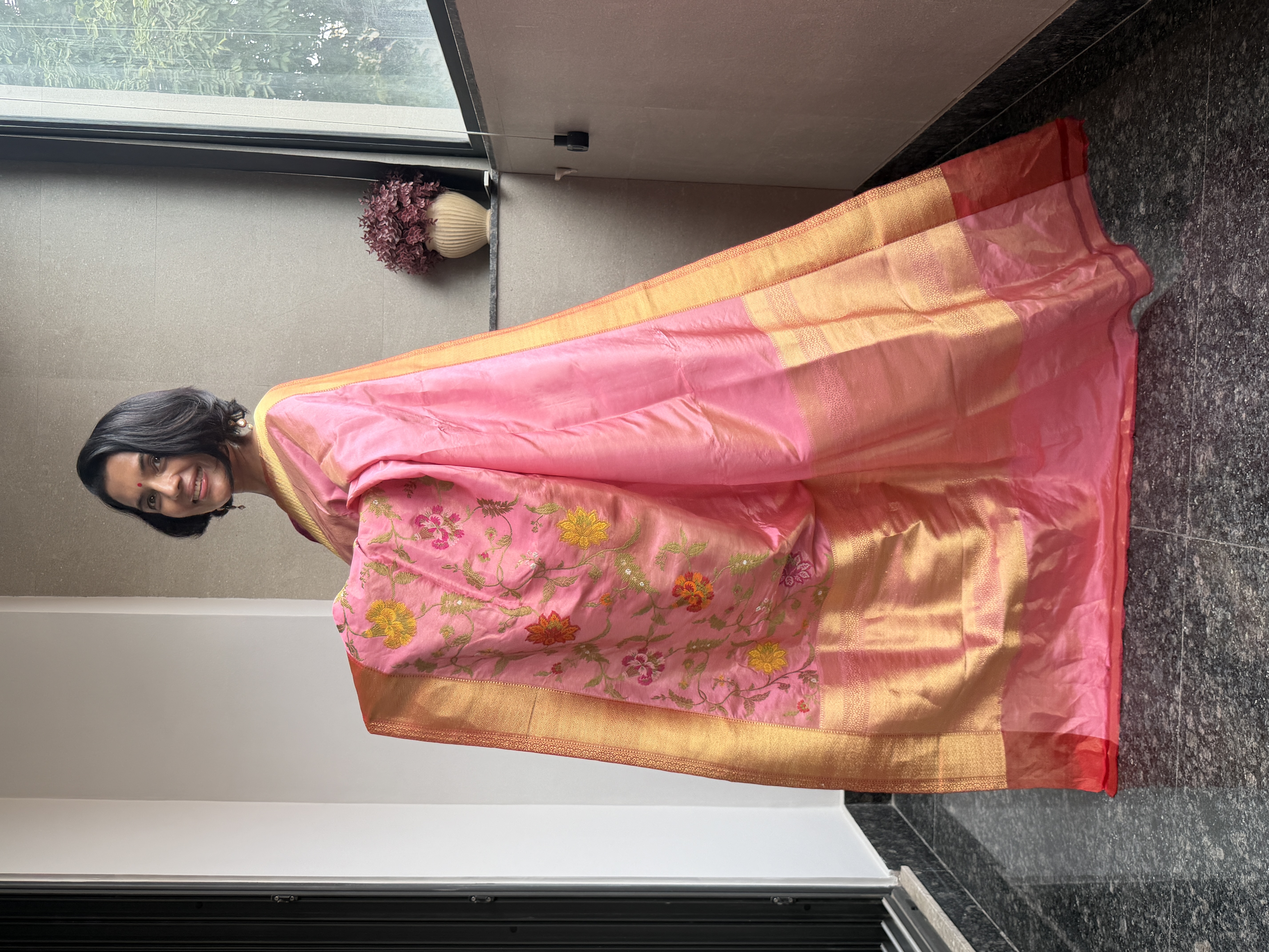 Pink Tissue Katan Silk Multi-Meena Kaduwa Banarasi Saree, view 4374