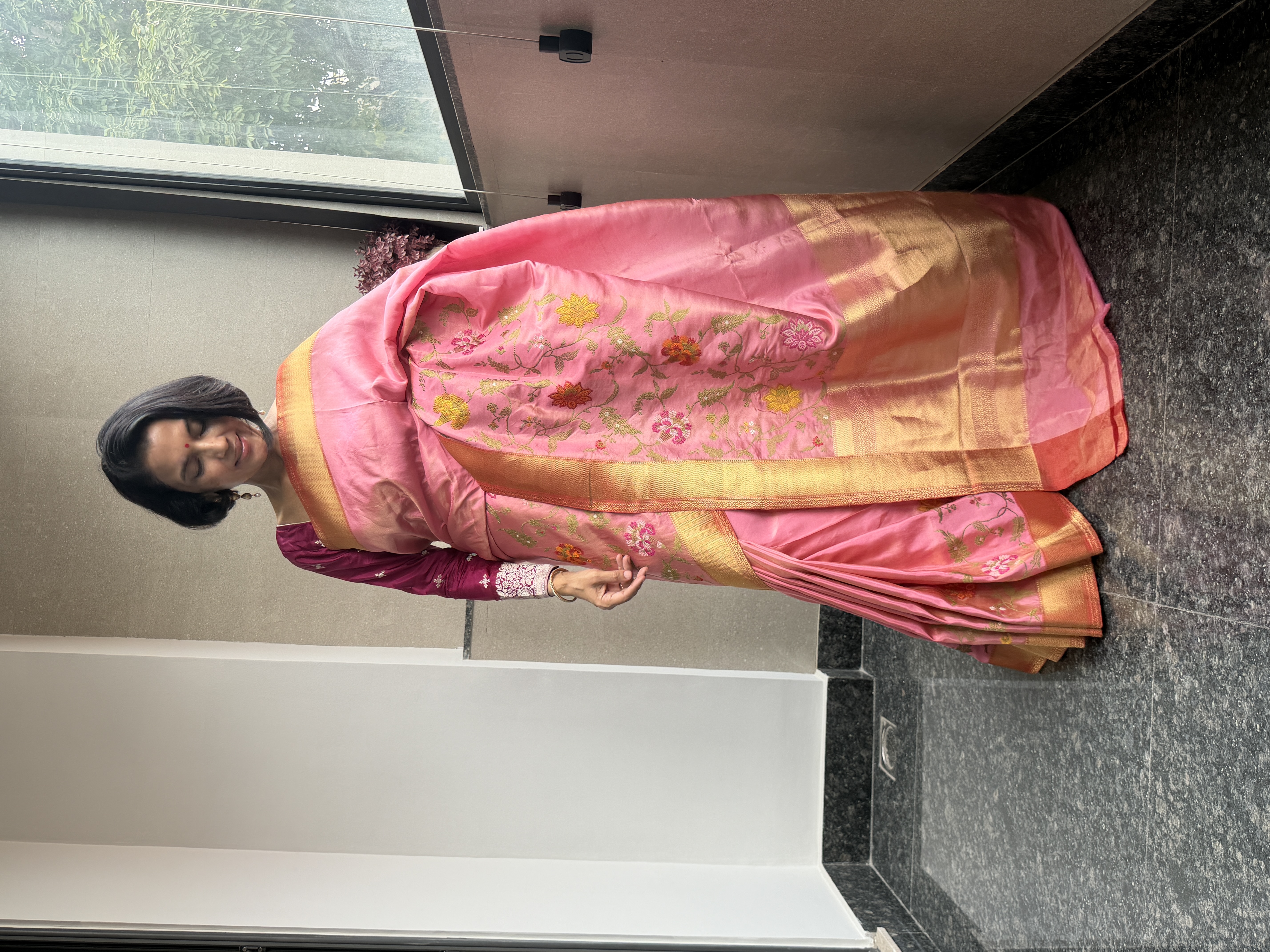 Pink Tissue Katan Silk Multi-Meena Kaduwa Banarasi Saree, view 4375